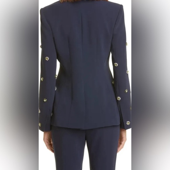 New Cinq A Sept Cheyenne Rhinestone Flower Blazer in Navy Size 4 - Picture 4 of 12
